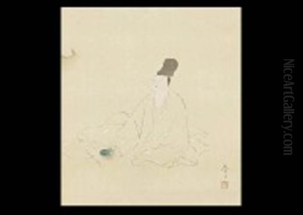 Crane Oil Painting by Keigetsu Kikuchi