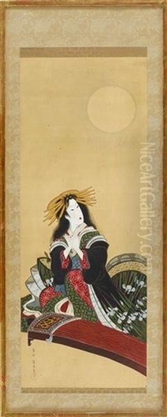Koto Playing Woman Oil Painting by Kikukawa Eizan