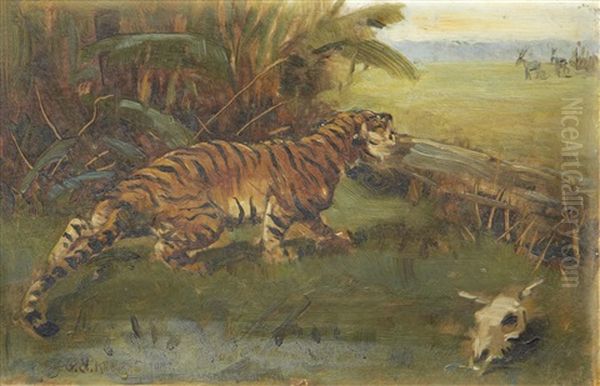 A Tiger Hunting Oil Painting by George Goodwin Jnr Kilburne