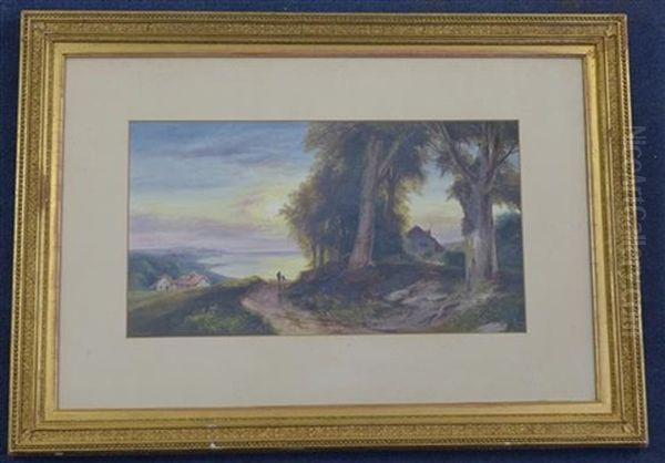 Figures On A Coastal Path At Sunset Oil Painting by Sarah Louise Kilpack