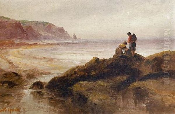 Gathering Seaweed (a Winter Sunset Scene, Smaller; 2 Works) Oil Painting by Sarah Louise Kilpack