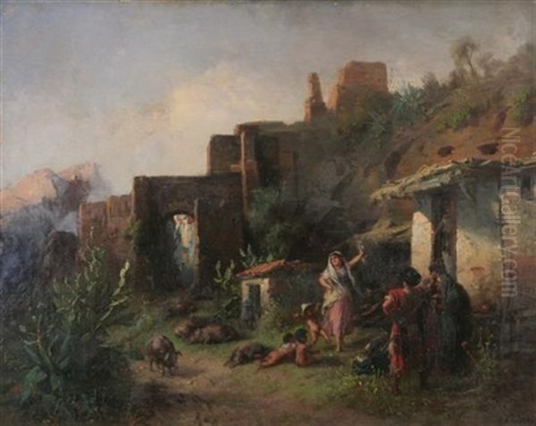 Dancing Gypsy Among Ruins Oil Painting by Albert Kindler
