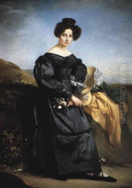 Portrait Of A Lady Sitting In A Landscape Oil Painting by Marie Adelaide (Adele) Kindt