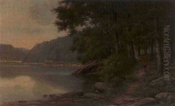 Western Pennsylvania River Landscape With A Figure Oil Painting by Albert Francis King
