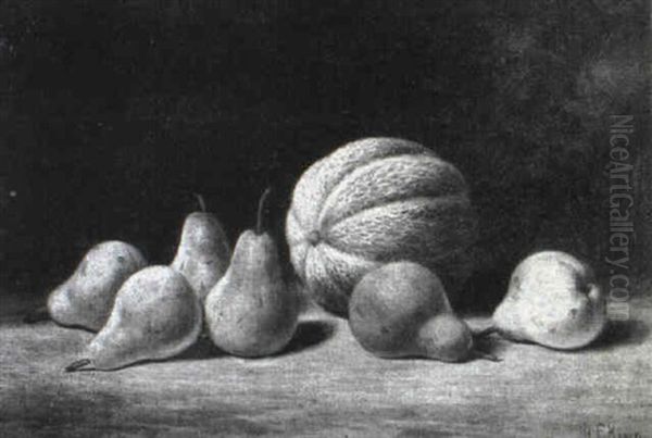 Still Life With Melon And Pears Oil Painting by Albert Francis King