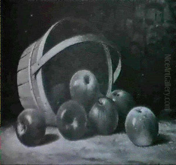Apples By An Overturned Basket Oil Painting by Albert Francis King