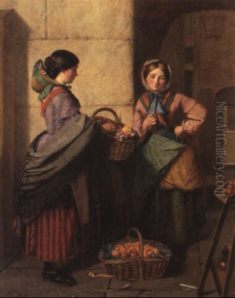 Fruit And Flowers Oil Painting by Haynes King