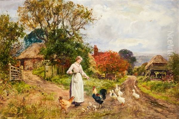 Kvinna Matar Fjaderfa Oil Painting by Henry John Yeend King