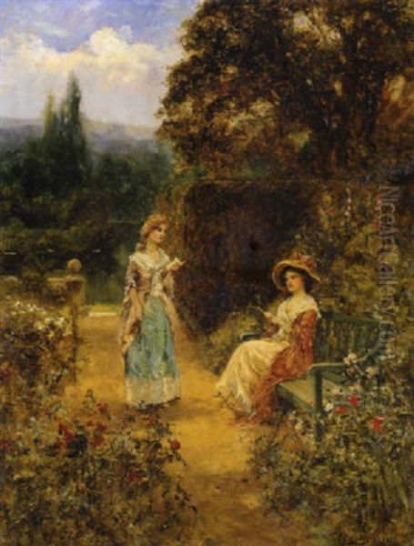 Ladies In A Garden Oil Painting by Henry John Yeend King