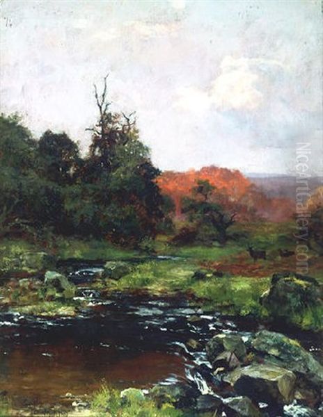 Deer By A Mountain Stream Oil Painting by Henry John Yeend King