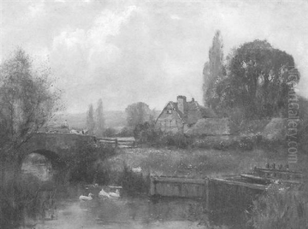 Cottage Beside The River Oil Painting by Henry John Yeend King