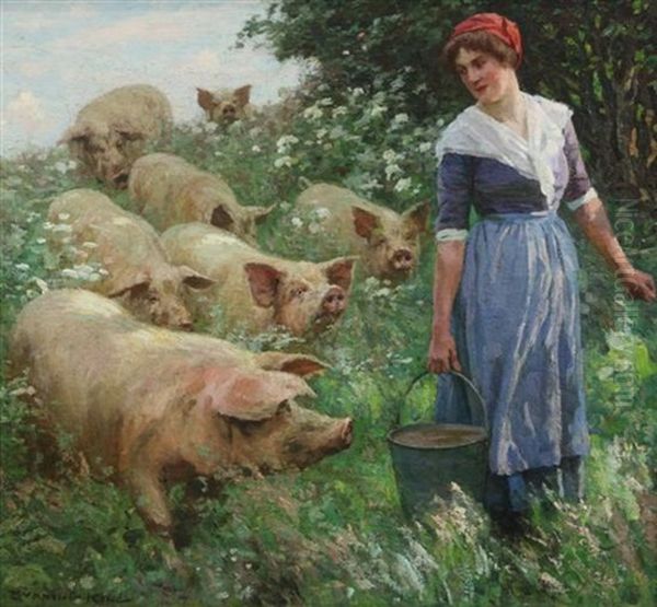 Bringing In The Pigs Oil Painting by William Gunning King
