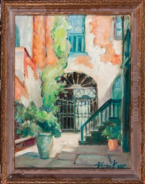 The Iron Gate, French Quarter Courtyard Oil Painting by Alberta Kinsey