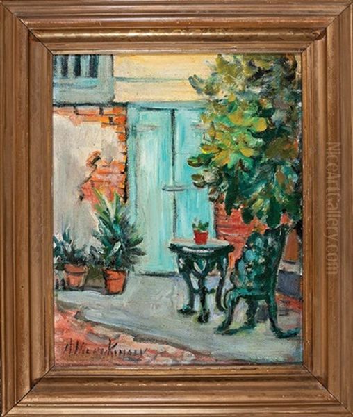 The Blue Door, French Quarter Courtyard Oil Painting by Alberta Kinsey