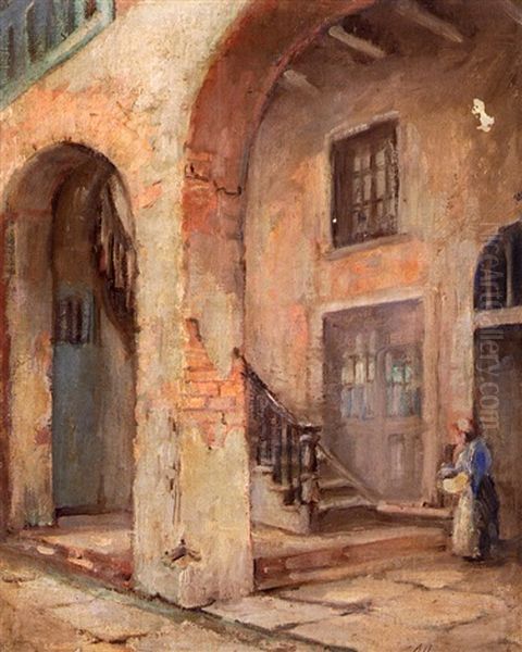 French Quarter Courtyard Oil Painting by Alberta Kinsey