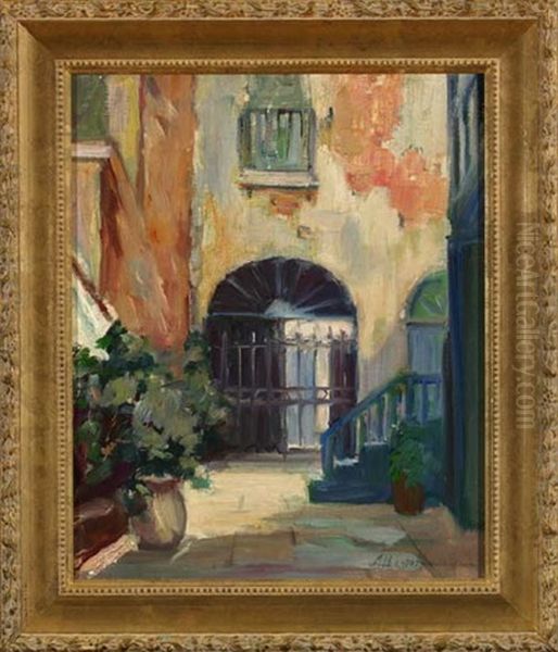 French Quarter Courtyard Oil Painting by Alberta Kinsey