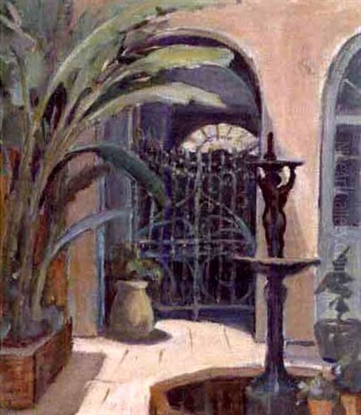 French Quarter Courtyard Oil Painting by Alberta Kinsey