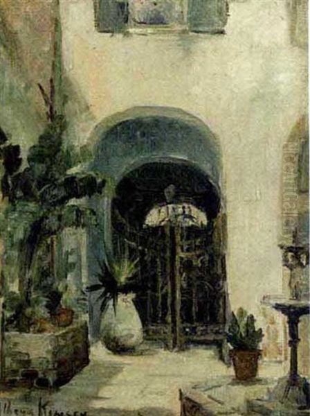 French Quarter Courtyard Oil Painting by Alberta Kinsey
