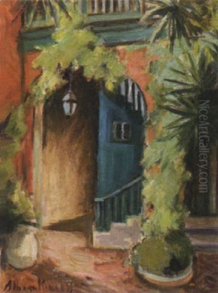 French Quarter Courtyard Oil Painting by Alberta Kinsey