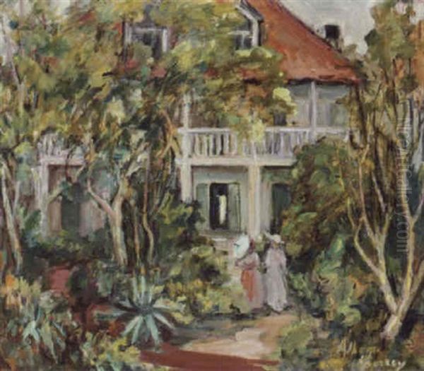 To Spadserende Damer I En Have Ved Et Landsted I Sydstaterne Oil Painting by Alberta Kinsey