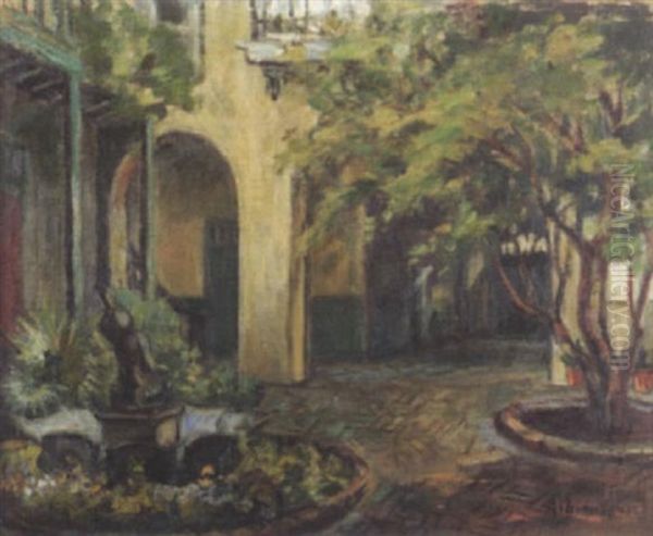 French Quarter Courtyard Oil Painting by Alberta Kinsey
