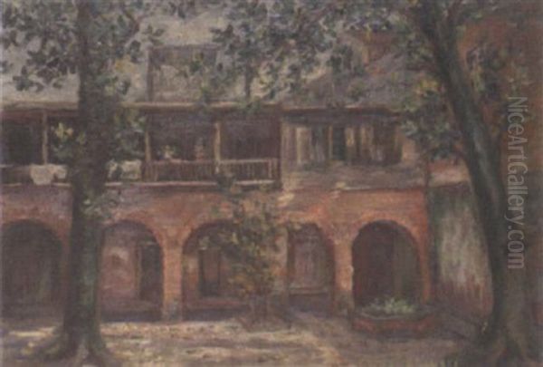 French Quarter Courtyard Oil Painting by Alberta Kinsey