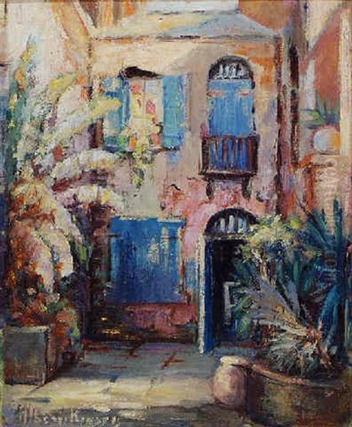 French Quarter Courtyard Oil Painting by Alberta Kinsey