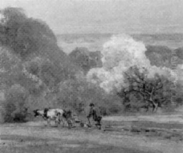 Pflugender Bauer In Taunuslandschaft Oil Painting by Nelson Gray Kinsley