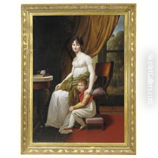 Portrait Of A Mother And Child Oil Painting by Francois-Joseph Kinsoen