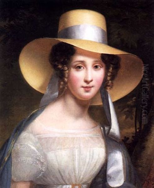 Jeune Femme Au Chapear De Paille Oil Painting by Francois-Joseph Kinsoen