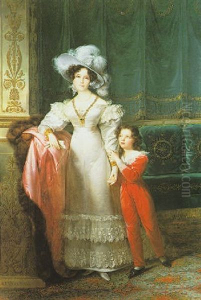A Portrait Of The Comtesse De Macmahon With Her Grandson, Jules De Bessequier Oil Painting by Francois-Joseph Kinsoen