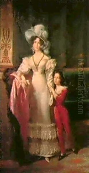 A Portrait Of Duchess Macmahon And Her Son Oil Painting by Francois-Joseph Kinsoen