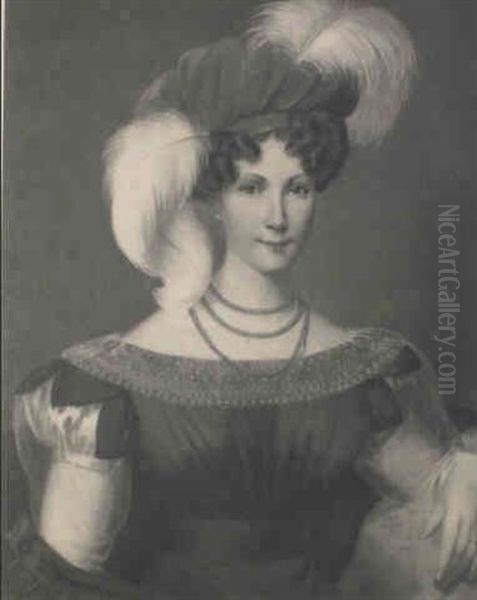 Portrait De Jeune Femme Au Chapeau Rouge Oil Painting by Francois-Joseph Kinsoen