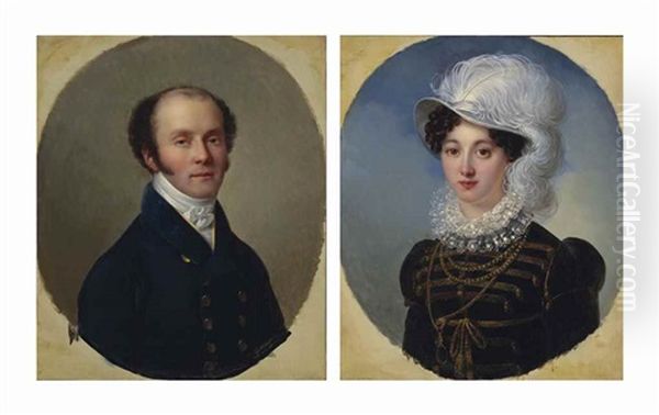 Portrait De Pierre Firmin De Lestapis (1786-1866); Et Portrait D'anne Marie Dite Annette De Lestapis Oil Painting by Francois Josephe Kinson