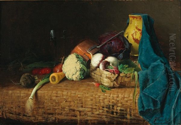 Kitchen Still Life With Clay Jug Oil Painting by Josef Kinzel