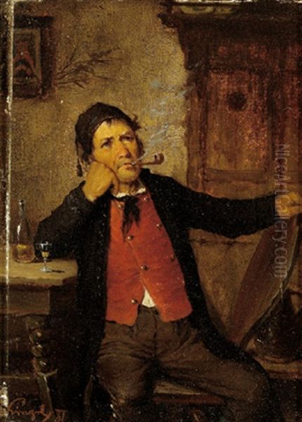 Der Pfeifenraucher Oil Painting by Josef Kinzel