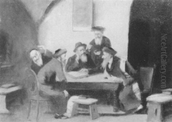 Rabbis In Discussion Oil Painting by Josef Kinzel