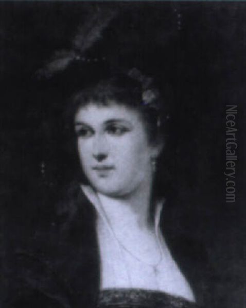 Junge Dame Mit Federhut Im Historischen Gewand Oil Painting by Josef Kinzel