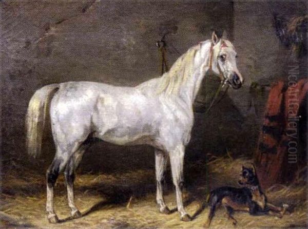 Chien Et Cheval A L'ecurie Oil Painting by Carl Fredrik Kiorboe