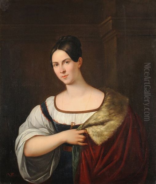 Portrait Einer Dame Mit Hermelin Verbramtem Umhang Oil Painting by Orest Kiprensky
