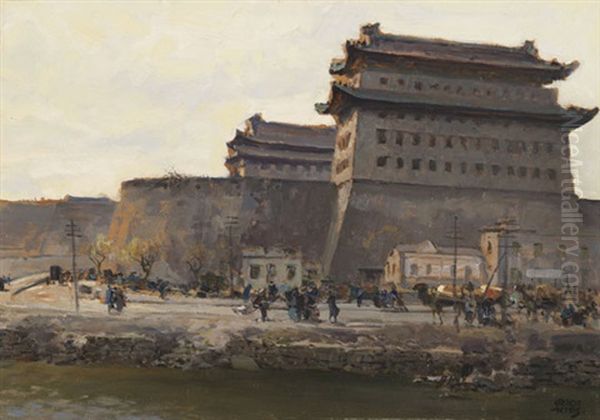 Das Deshengmen-stadttor In Peking Oil Painting by Erich Kips