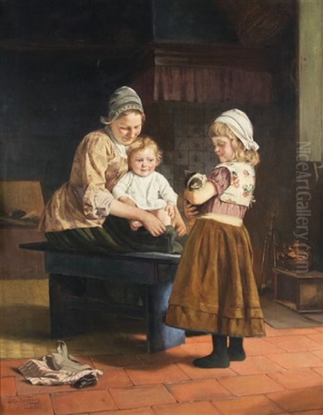 The Young Cat In The Arm Oil Painting by Otto Karl Kirberg