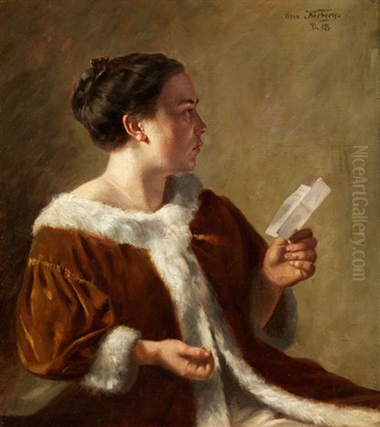 Dame In Pelzverbramtem Mantel Oil Painting by Otto Karl Kirberg