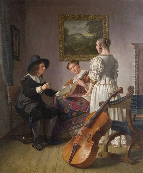 Music Lesson Oil Painting by Otto Karl Kirberg
