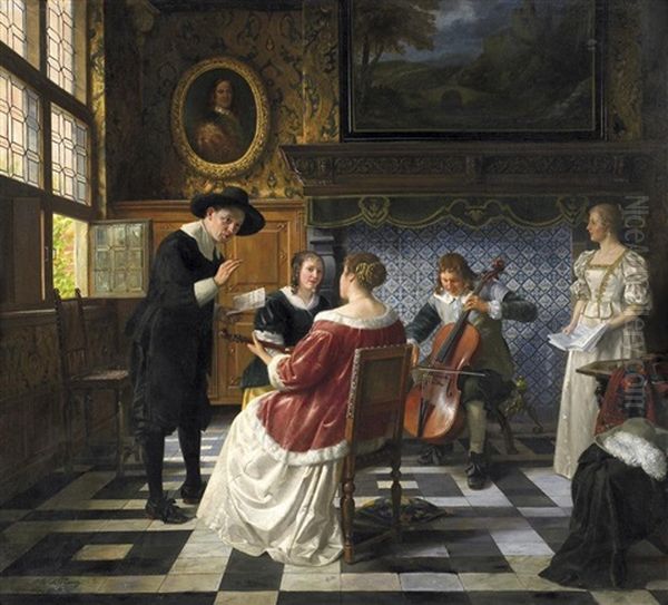 Die Musikstunde Oil Painting by Otto Karl Kirberg