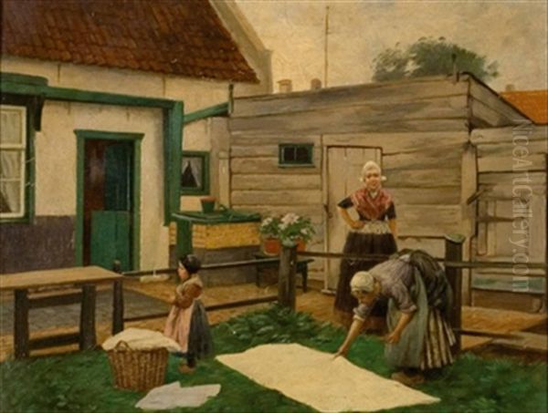 Hollanderinnen Beim Waschebleichen Oil Painting by Otto Karl Kirberg