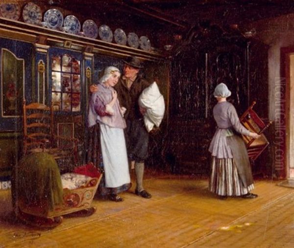Hollandisches Paar An Der Wiege Oil Painting by Otto Karl Kirberg