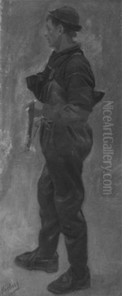 Friesischer Fischer In Voller Montur Oil Painting by Otto Karl Kirberg