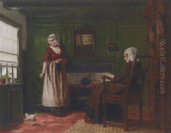 Admiring The Kitten Oil Painting by Otto Karl Kirberg