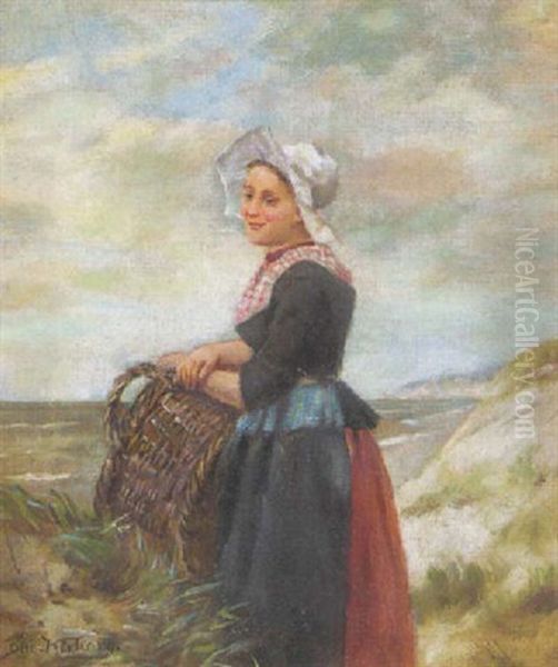 Fischermadchen In Den Dunen Oil Painting by Otto Karl Kirberg